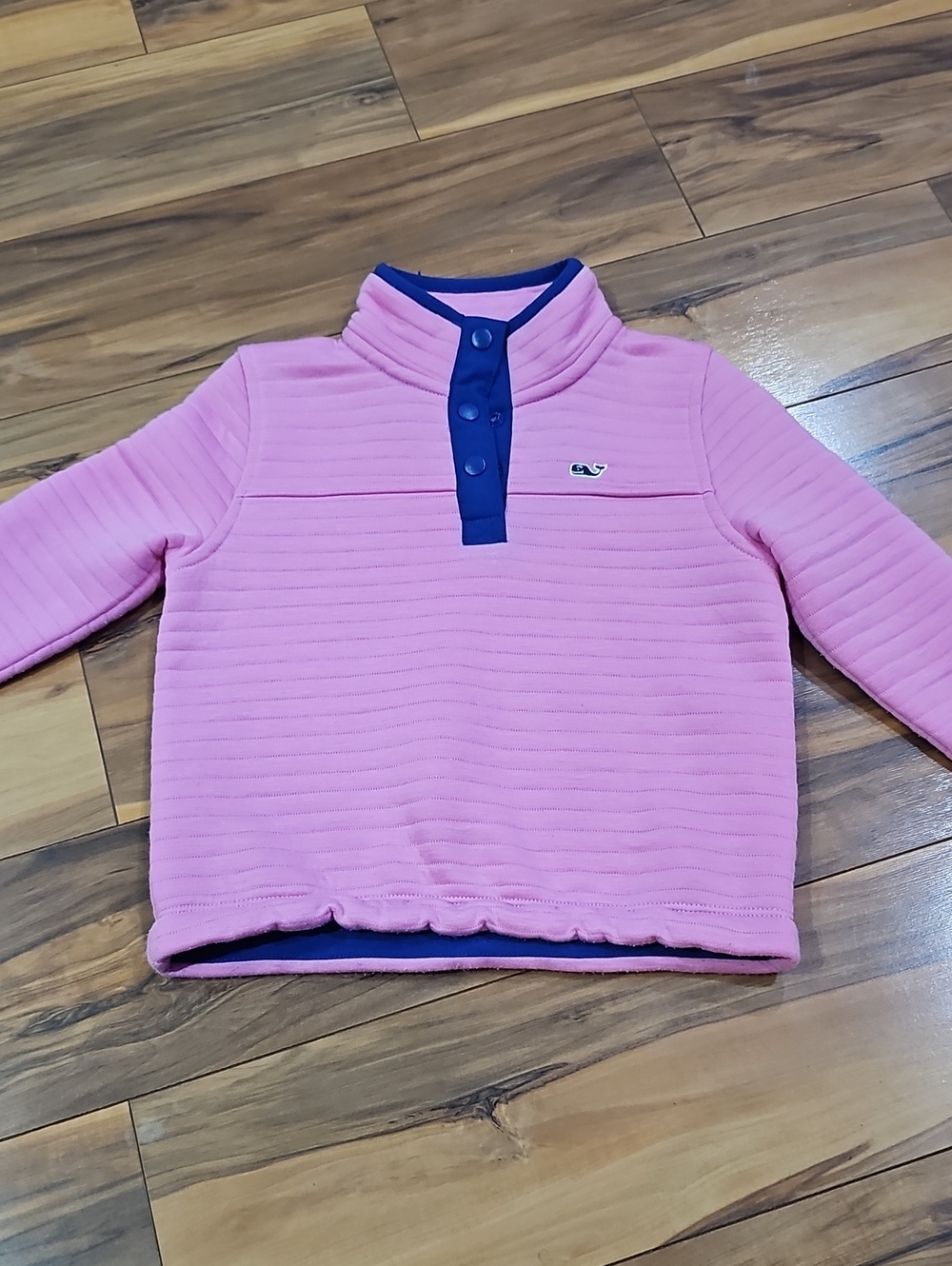 Vineyard Vines Girls 3T Pink Quilted Pullover Top with Navy Trim